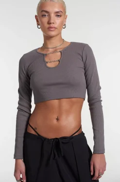 T-Shirts & Tops^The Ragged Priest Chain Long Sleeve Top Grey