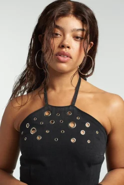 Dresses^The Ragged Priest Coyote Rivet Denim Halter Neck Dress