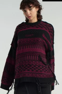 Knitwear & Sweats^The Ragged Priest Indie Knit Black & Maroon Black & Red