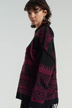 Knitwear & Sweats^The Ragged Priest Indie Knit Black & Maroon Black & Red