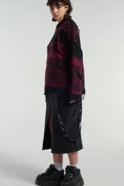 Knitwear & Sweats^The Ragged Priest Indie Knit Black & Maroon Black & Red