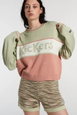 Knitwear & Sweats^The Ragged Priest Kickers Classics Panelled Knit Jacquard Logo Knit Green & Pink