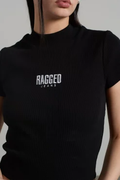 T-Shirts & Tops^The Ragged Priest Ragged Black Ribbed Short Sleeve Tee