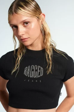 T-Shirts & Tops^The Ragged Priest Ragged Diamante Black Cropped Tee