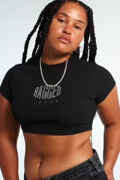 T-Shirts & Tops^The Ragged Priest Ragged Diamante Black Cropped Tee