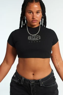 T-Shirts & Tops^The Ragged Priest Ragged Diamante Black Cropped Tee