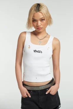 T-Shirts & Tops^The Ragged Priest Ragged Distressed White Vest Top