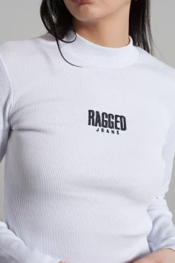 T-Shirts & Tops^The Ragged Priest Ragged White Ribbed Long Sleeve Tee