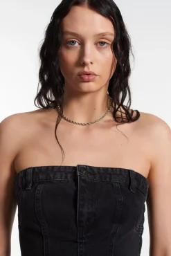 T-Shirts & Tops^The Ragged Priest Roxy Denim Corset Top Charcoal