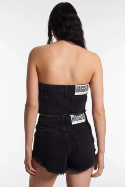 T-Shirts & Tops^The Ragged Priest Roxy Denim Corset Top Charcoal