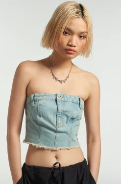 T-Shirts & Tops^The Ragged Priest Roxy Denim Corset Top Blue