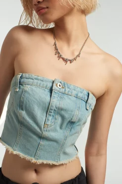T-Shirts & Tops^The Ragged Priest Roxy Denim Corset Top Blue